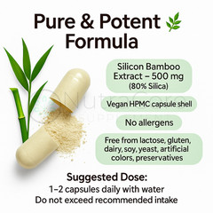 Natural Silica 500mg Capsules-Natural Bamboo 80%Slica- Hair, Nails, Skin Health