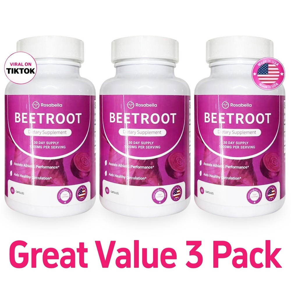 3Pcs Organic Rosabella Beet Root Natural Energy Boost Blood Pressure 60 Capsules