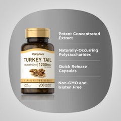 Turkey Tail Mushroom Capsules | 1200mg | 200 Count | Non-GMO | by Piping Rock