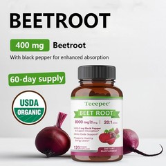 Organic Beet Root 8000 Mg Strength 20:1 Extract 120 Vegan Capsules Heart Health