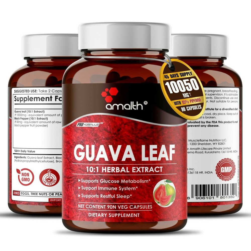 Guava Leaf Guajava 95% Piperine Extract Powder 10050mg Capsules – 90 Count