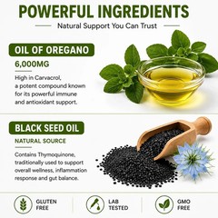 Resilia Softgels with Black Seed Oil 6000mg – Organic Oregano Oil Capsules fo…