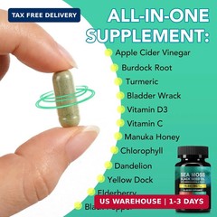 Sea Moss Black Seed Oil Ashwagandha Ginger, Sea Moss Capsule Supplement with Tur
