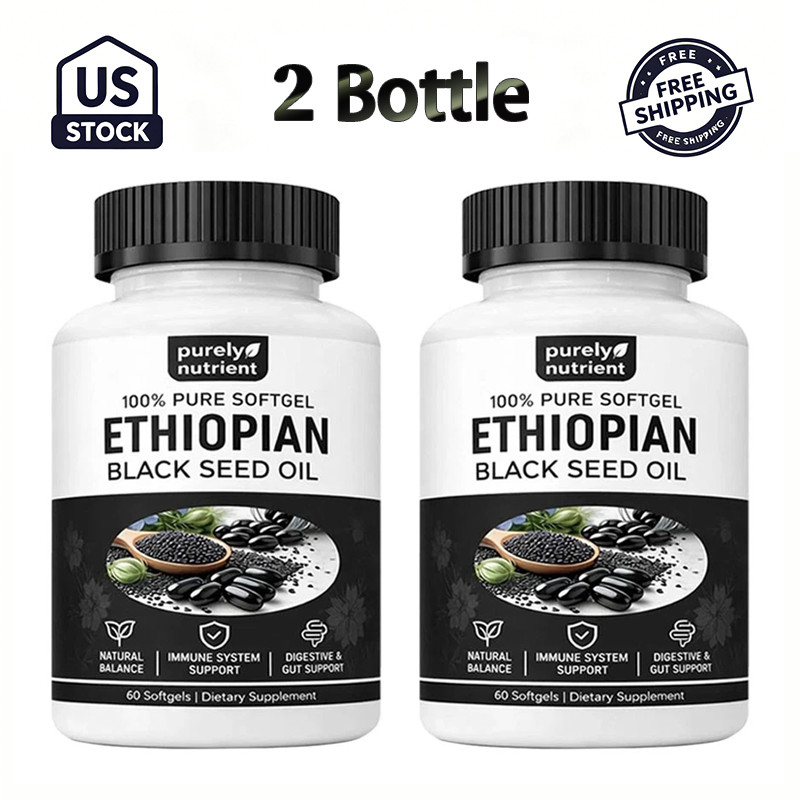 2 Bottles 60ct Ethiopian Black Seed Oil Softgels,4.64% Thymoquinone, Gluten Free