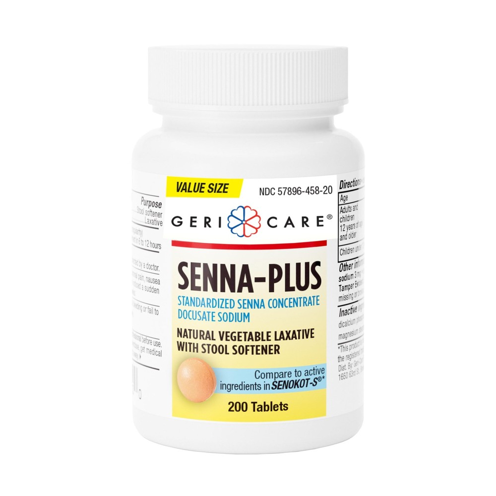 GeriCare Senna Plus Natural Laxative with Stool 200 Count (Pack of 1)
