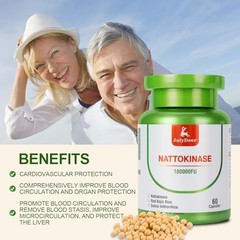 Nattokinase 6,000 FU Per Serving of Enzyme, Whole Bottle 180,000 FU, 2 Bottles