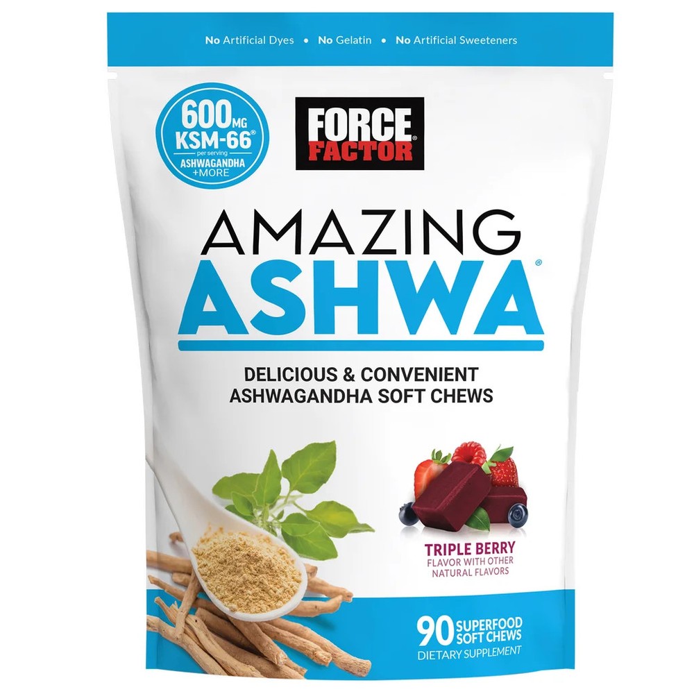 Force Factor Amazing Ashwa Triple BerryFlavor, 90 Soft Chews Delicious Flavor