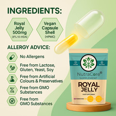 Royal Jelly Capsules 500mg(8% 10-HDA)100%Natural-Immunity&Energy Support-180Caps