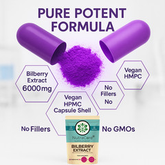 Bilberry Extract Capsules, 6000mg-(36% Anthocyanins)-100% Natural & Vegan-90Caps