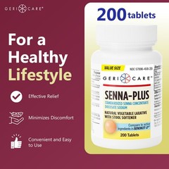 GeriCare Senna Plus Natural Laxative with Stool 200 Count (Pack of 1)