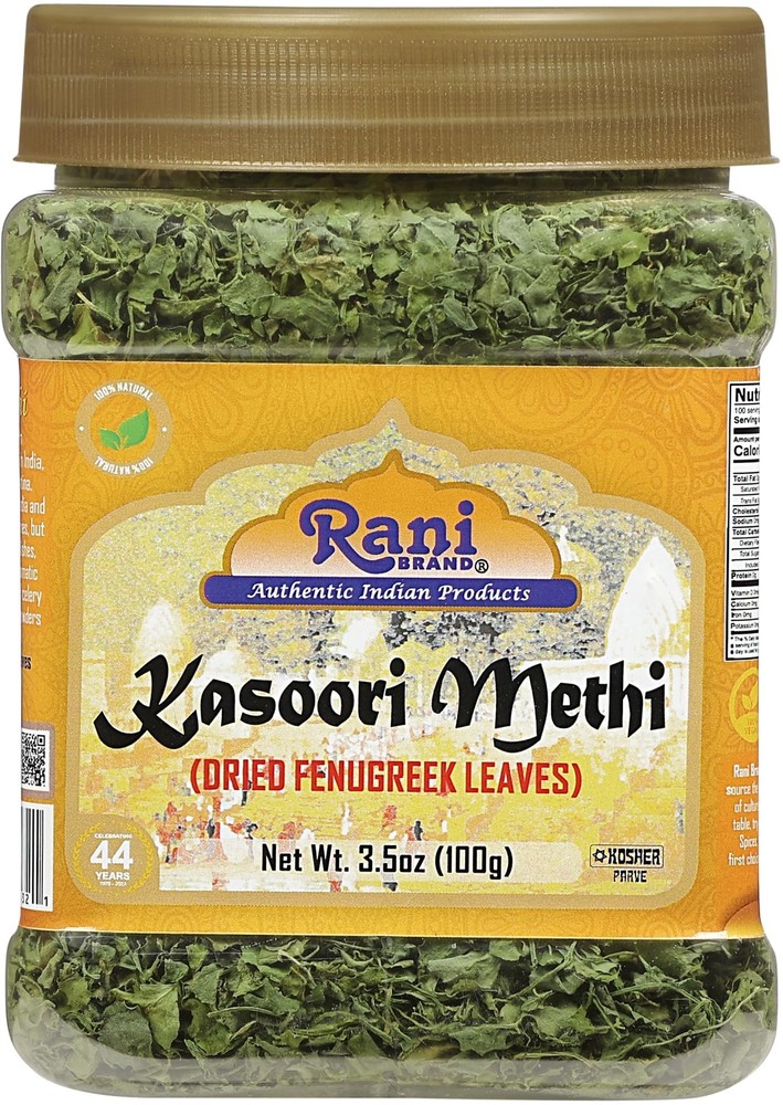 Rani Fenugreek Leaves Dried, All Natural (Kasoori Methi) 3.5oz (100g) PET Jar