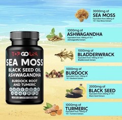 3 Pack Sea Moss Black Seed Oil Ashwagandha Burdock Root Turmeric 270 Capsules