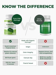 PURA VIDA MORINGA Organic Moringa Capsules, Pure Moringa Leaf Powder Single Orig
