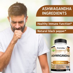 Organic Ashwagandha 2,100 mg w/ Black Pepper – Stress Relief, Mood Enhancer