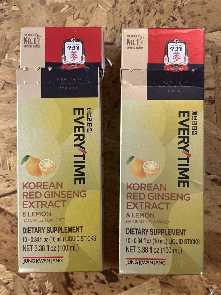 2-Packs of Korean Red Ginseng Extract, Everytime, Lemon, 20 Liquid Sticks Total