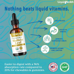 LIQUIDHEALTH USDA Organic Mullein Leaf Extract Drops for Lungs – Herbal Cleansin