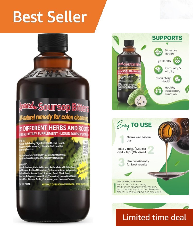 Organic Soursop Bitters 16 Fl Oz Colon Detox Support Natural Cleanse
