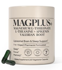 MAGPLUS+ Magnesium L-Threonate w Apigenin & L Theanine, 60 Count (Pack of 1)