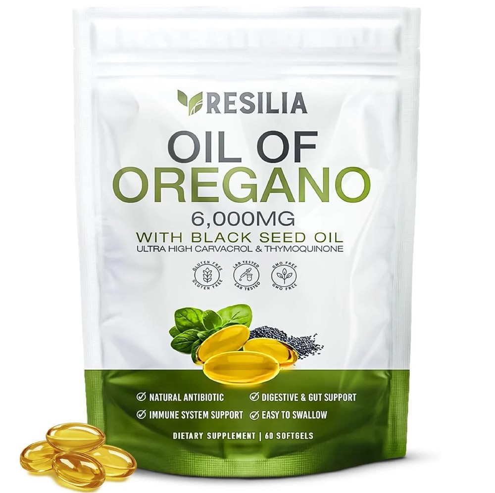 Resilia Softgels with Black Seed Oil 6000mg – Organic Oregano Oil Capsules fo…
