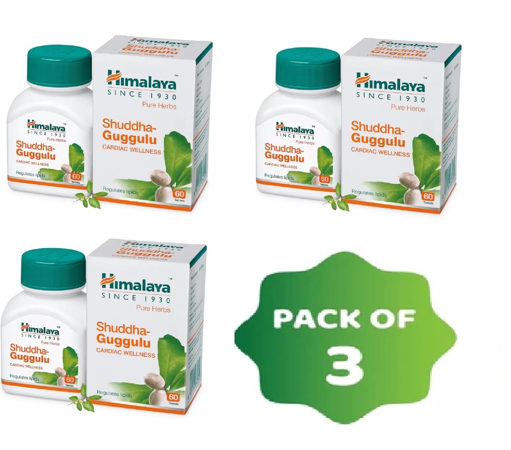 Himalaya Shuddha Guggulu 60 Tabs Each Wellness Herbal Supplement Pack of 3