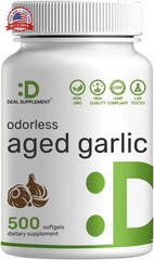 Odorless Aged Garlic, 500 Softgels – Enhanced with MCT Oil – Fresh Allium Sativu