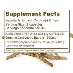 Cordyceps 1000mg – Mushroom Supplement – Energy & Immune Support,30/60/120 Caps