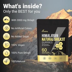VivoNu Himalayan Shilajit Gummies 3000mg, Ashwagandha, Fulvic Acid, 60 Count