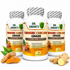 3 Bottles Turmeric Ginger Glucosamine Chondroitin MSM Black Pepper 300 caps