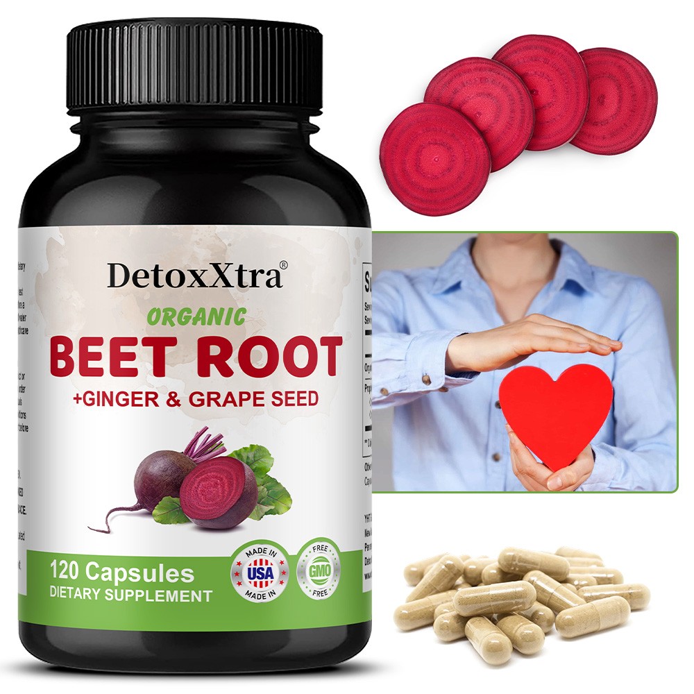 Organic Beet Root Grape Seed Supports Blood Pressure, Nitric Oxide 120 Capsules