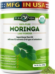 PURA VIDA MORINGA Organic Moringa Powder, Premium 100% Leaf Powder Single Origin
