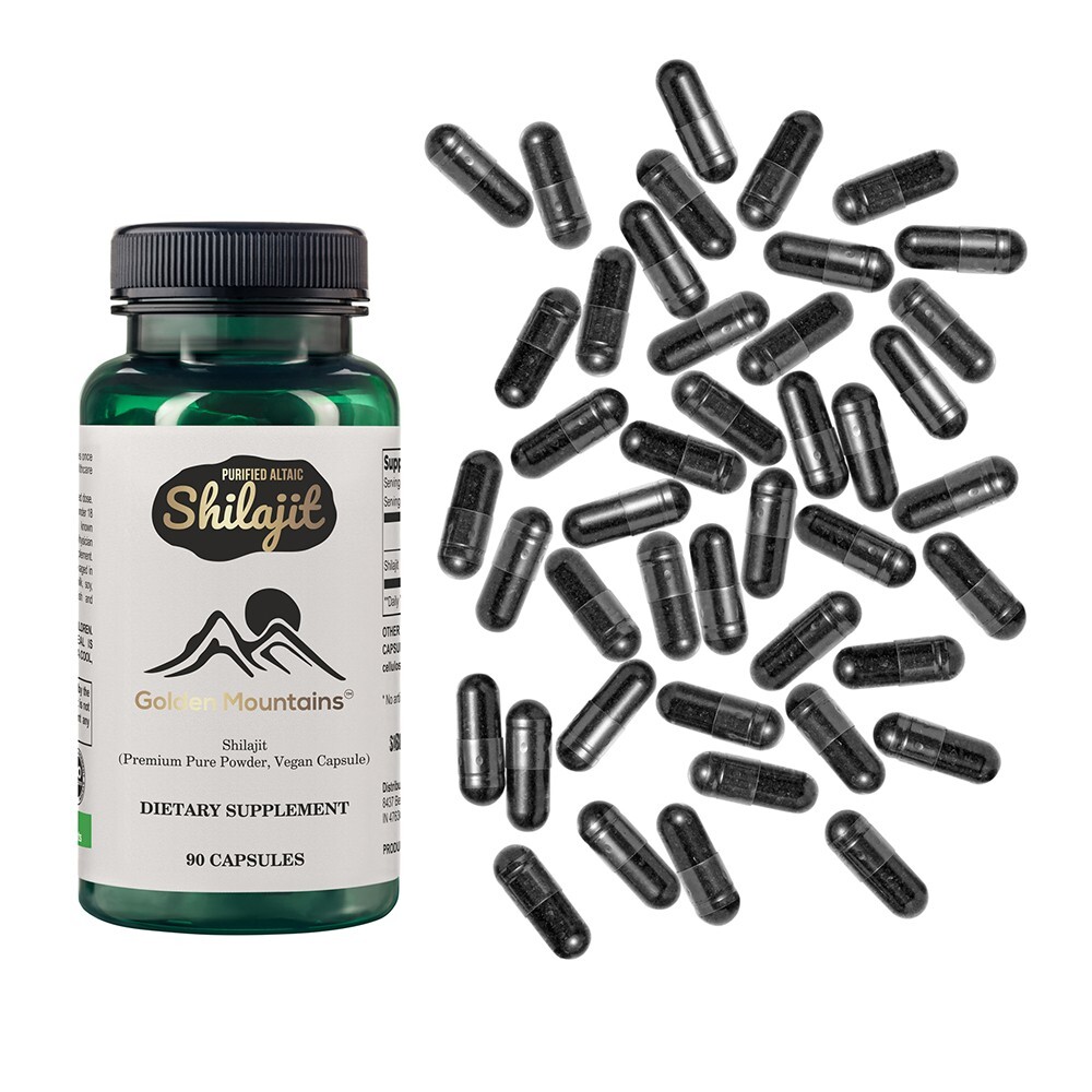 Golden Mountains Shilajit Vegan 90 Caps 500mg Pure Authentic Siberian Altai