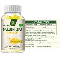 Natural Mullein Leaf Capsules For Lung Cleanse Detox Herbal Dietary Supplement