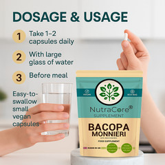 Bacopa Monnieri Capsule, 5000mg-(45% Bacosides) Brain Health, 100% Vegan
