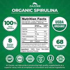 Zazzee USDA Organic Spirulina Powder, 8 Ounces, 68 8 Ounce (Pack of 1)