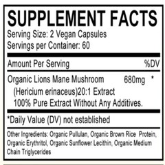 Organic Lion’s Mane Mushroom Capsules | Pure Lion’s Mane 20:1 Strength Extract
