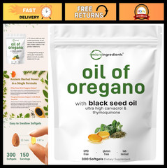 Oregano Oil Softgels 300 Count | 4X Strength Carvacrol & Thymoquinone | Plant-Ba