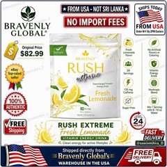 Bravenly Rush Extreme Fresh Lemonade Energy Focus Powder Sugar Free 28 Servings⚡