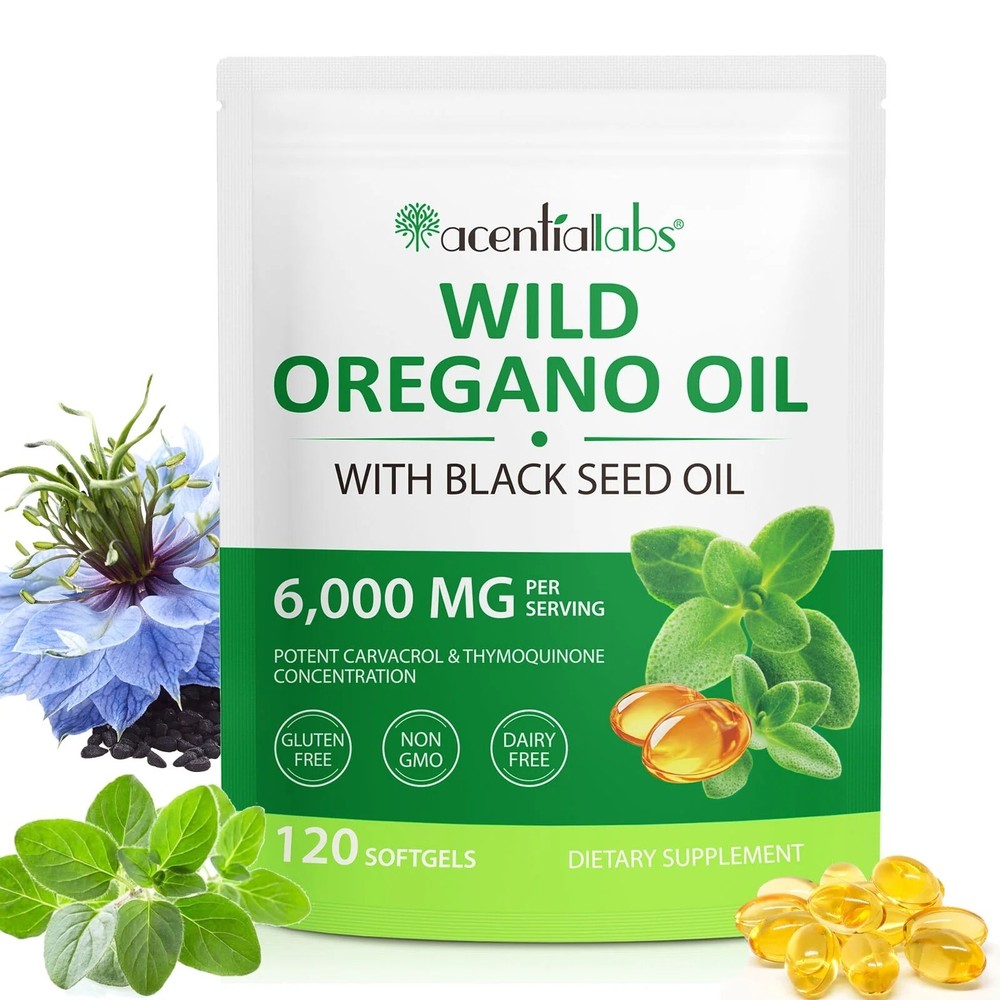 Oil of Oregano Softgels 6000mg + Black Seed Oil 120 Caps 6000mg Carvacrol Immune