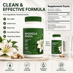 Rhodiola Rosea Supplement Organic – Adaptogenic 60 Count (Pack of 1), Green