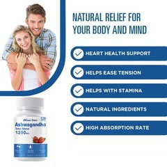 Organic Ashwagandha Capsules 1200mg 120 Capsules with Black Pepper Root Powder
