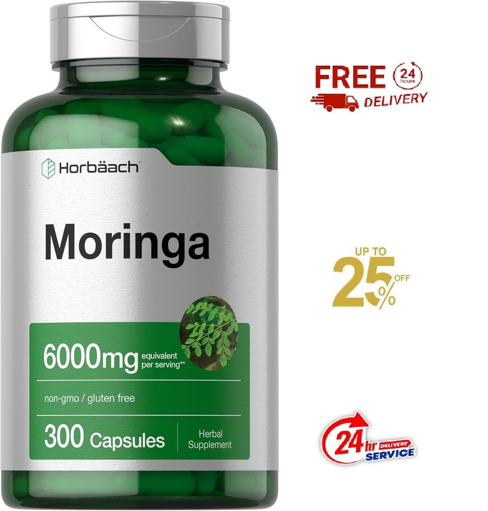Moringa Oleifera 6000mg 300 Capsules Non-GMO and Gluten Free Extract by Horbaach
