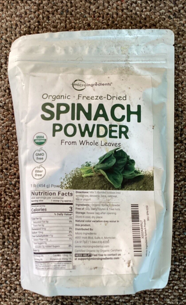 Organic Spinach Powder 1Lb – Freeze Dried from Whole Leaf, EXP 08/12/2026