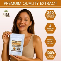 240 CAPSULES TURMERIC GINGER GARLIC BLACK PEPPER PIPERINE CURCUMIN TUMERIC PILLS