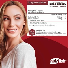 NutriFlair Premium Berberine HCL 1200mg, 120 Capsules – Plus Pure True Ceylon Ci
