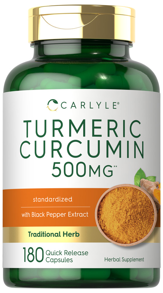 Turmeric Curcumin with Bioperine | 500 mg | 180 Capsules | by Carlyle