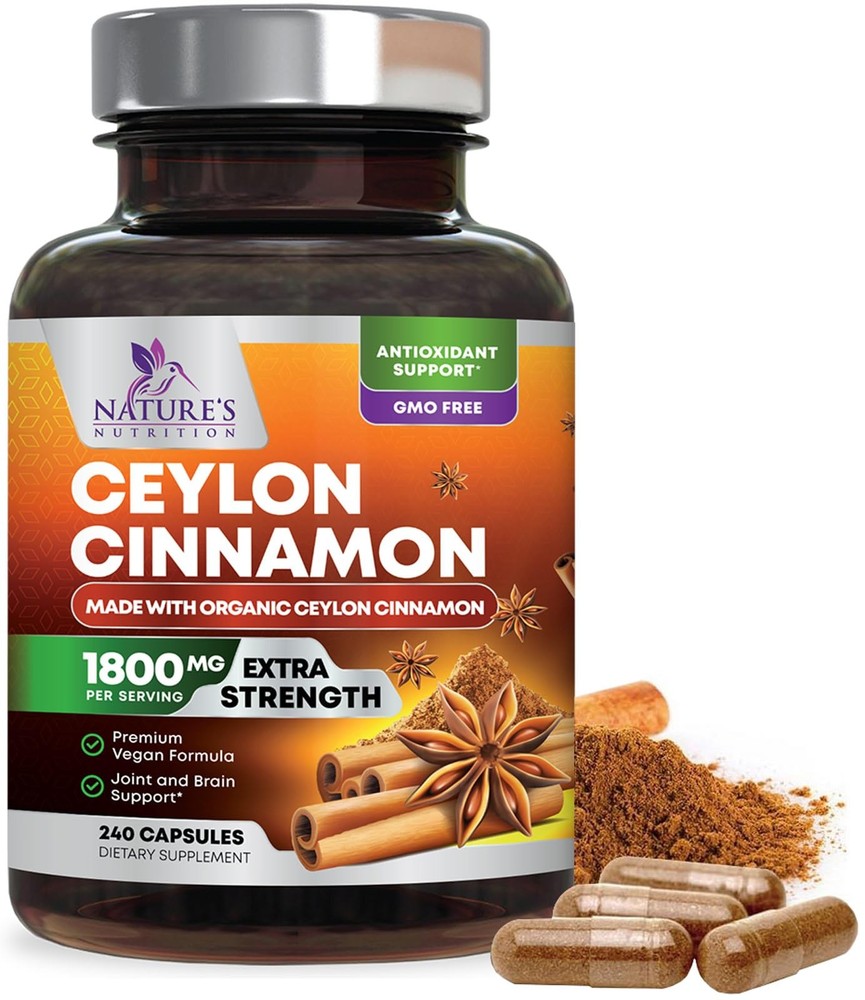 Organic Ceylon Cinnamon Supplement 1800mg – Extra 240 Count (Pack of 1)
