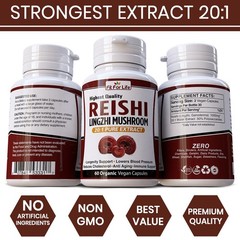 Reishi Mushroom Pure Extract Vegan Supplement 60 Pills Ganoderma Organic 1000mg