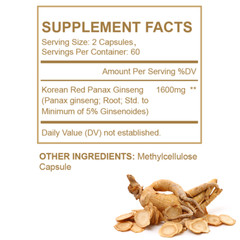 Korean Red Panax Ginseng 1600mg – 120 Capsules – Extra Strength Highest Potency