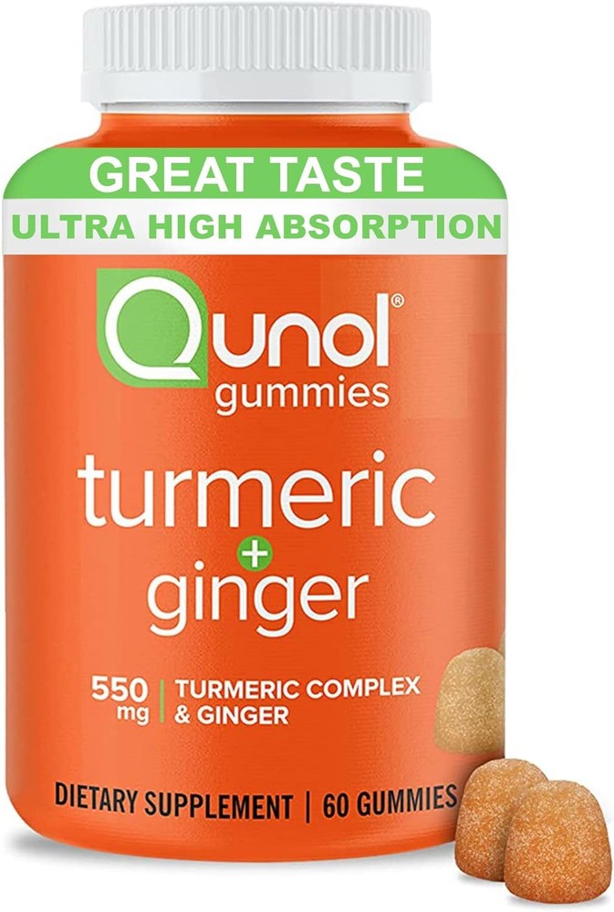 Qunol Turmeric and Ginger Gummies, Gummy with 500mg 60 Count (Pack of 1)