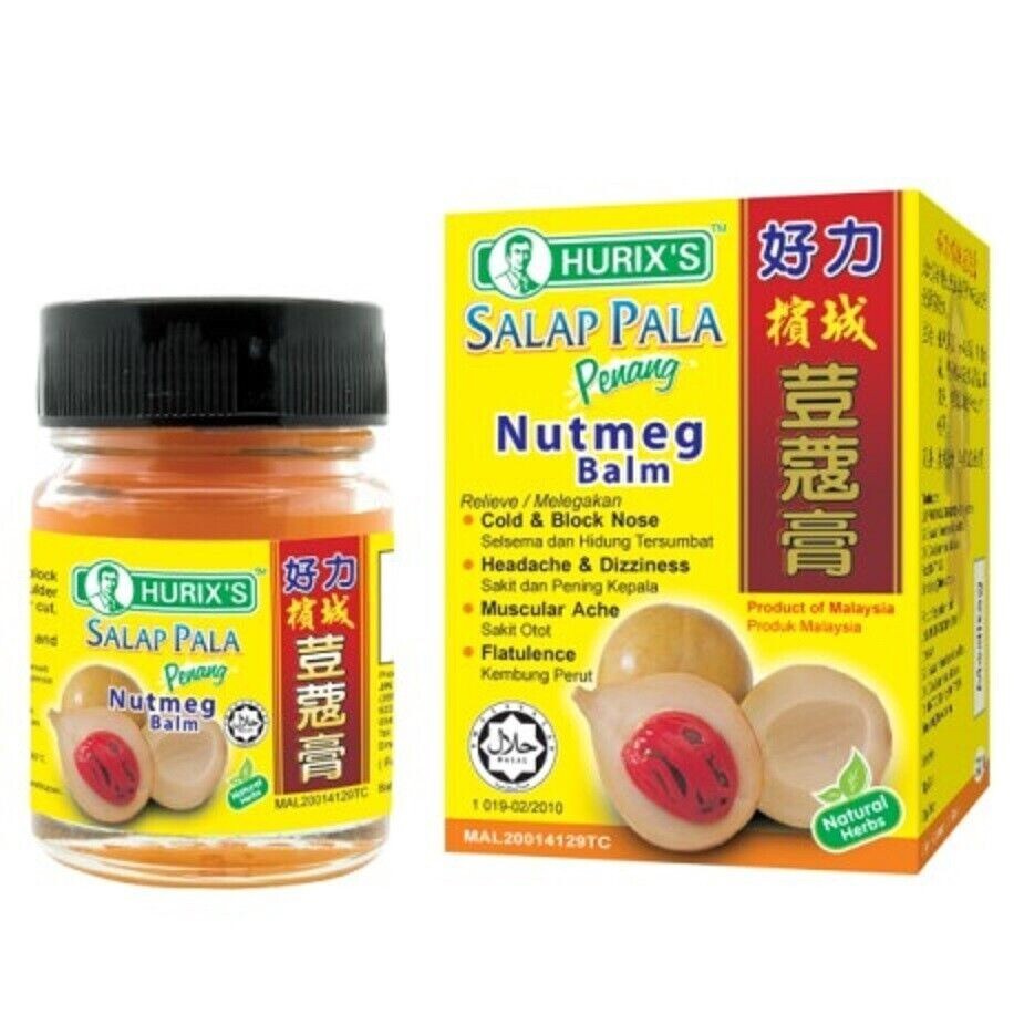 4X Hurix’s (2027) Salap Pala Nutmeg Balm 10g -Relieve Cold, Headache, Block Nos4